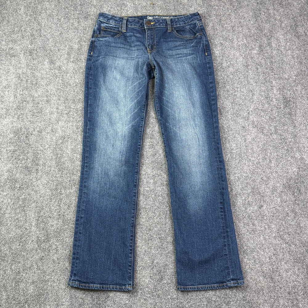 Gap Curvy Straight Jeans Womens Size 10 Low Rise Medium Wash Fade Whiskers